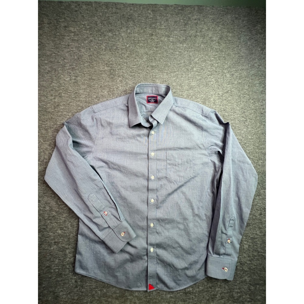 UNTUCKit Pro-Cesare Mens Large Slim Fit Wrinkle Free Navy Button Down Shirt - Picture 2 of 11
